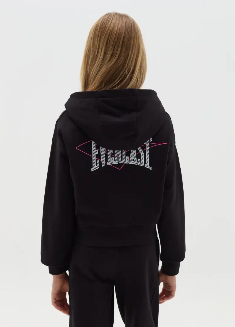 Felpa Cropped Con Cappuccio E Patch Logo, Bambina, Nero miniatura 3