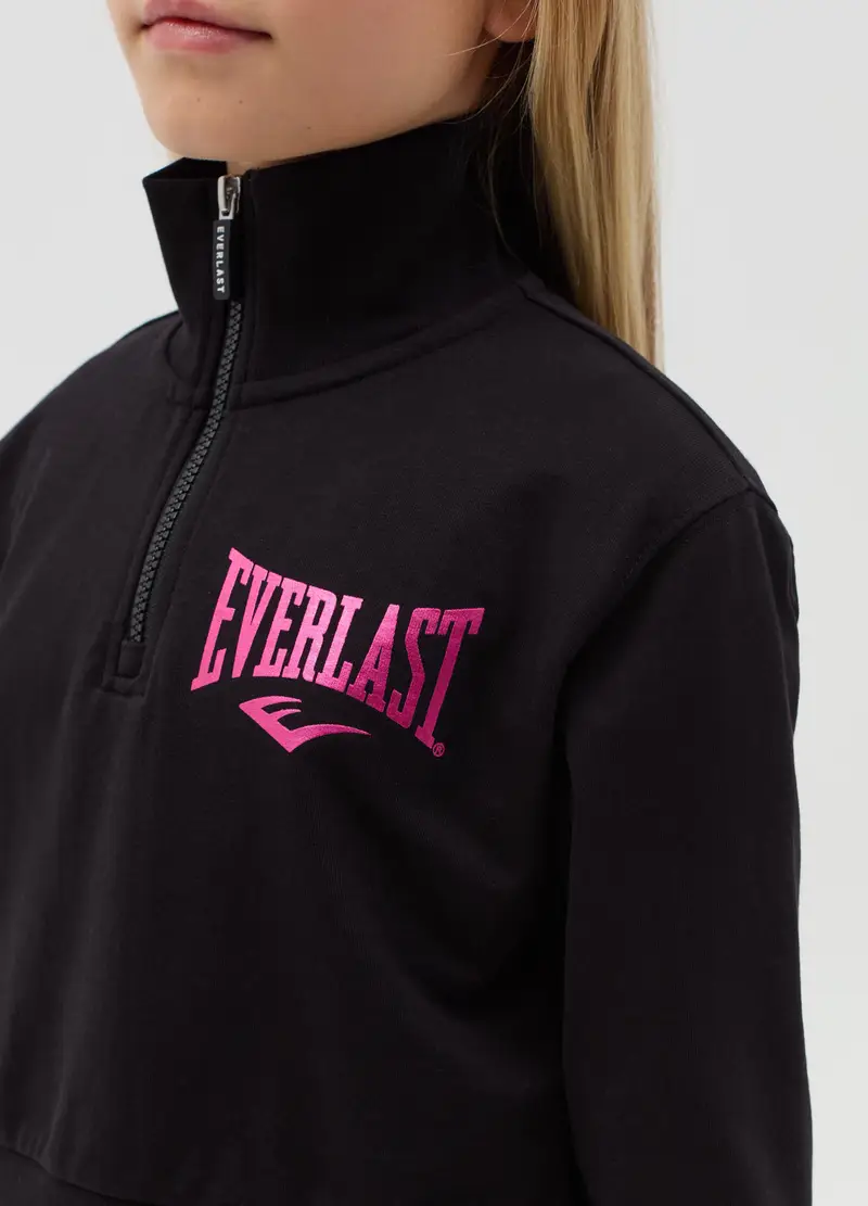 Felpa Cropped Mezza Zip Con Stampa Logo, Bambina, Nero miniatura 2