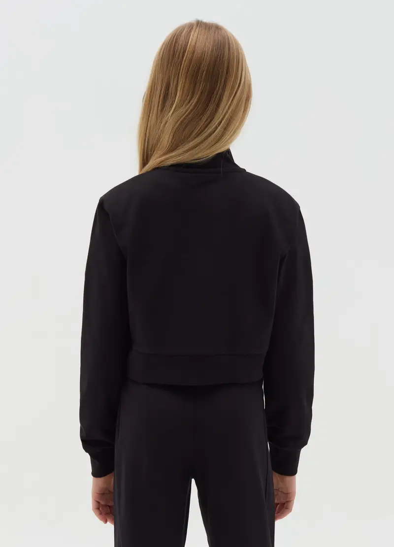 Felpa Cropped Mezza Zip Con Stampa Logo, Bambina, Nero miniatura 3