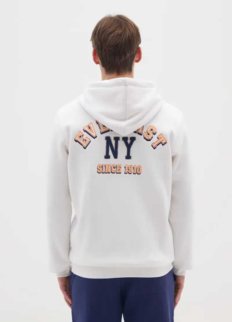 Felpa In Misto Cotone Bianca Con Cappuccio E Zip, Uomo, Bianco miniatura 3