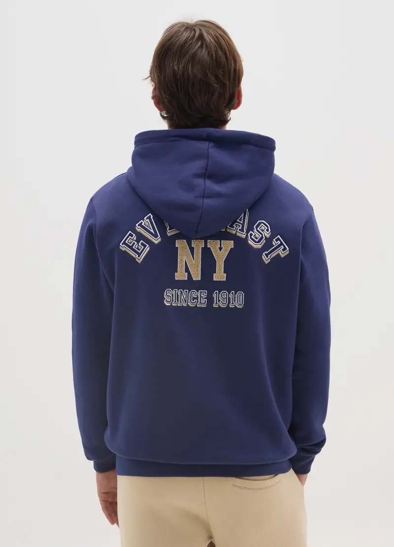 Felpa In Misto Cotone Blu Con Cappuccio E Zip, Uomo, Blu miniatura 3