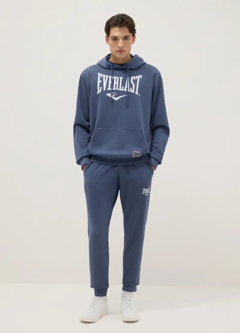 Felpa In Misto Cotone Blu Regular Fit Con Cappuccio E Logo Everlast, Uomo, Blu miniatura 2