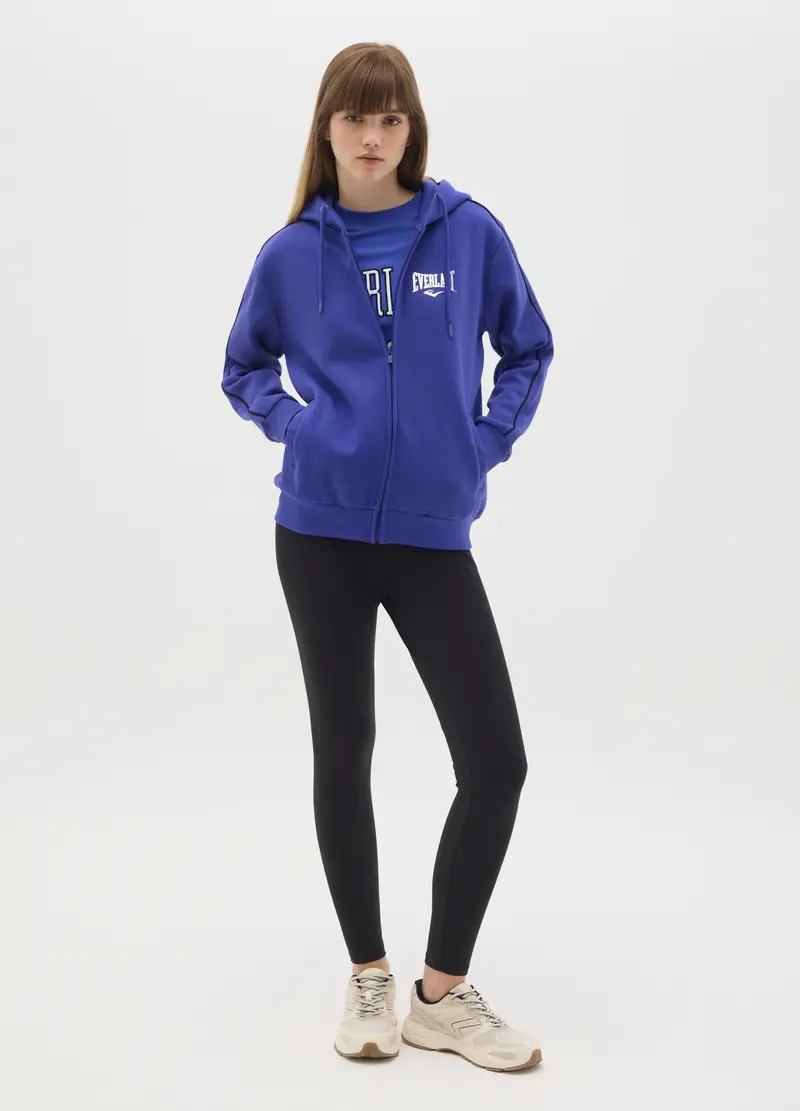 Everlast Felpa Donna Blu in Misto Cotone con Cappuccio e Zip