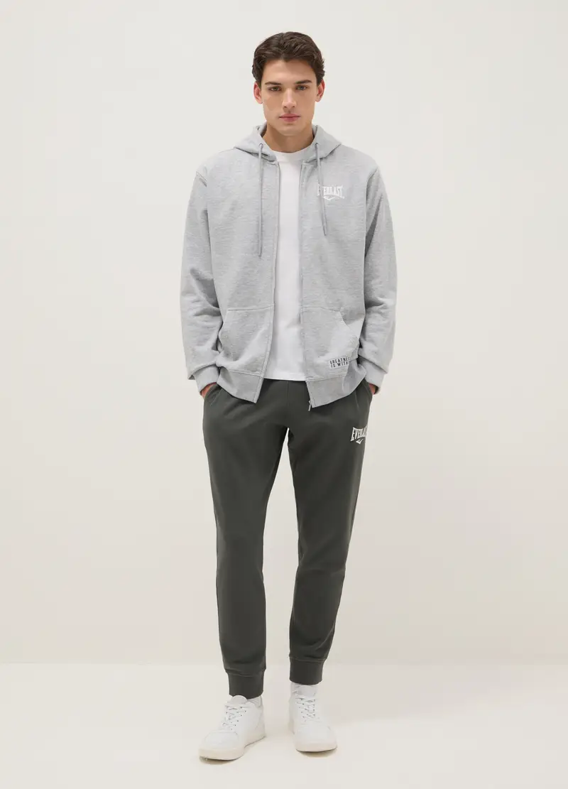 Felpa In Misto Cotone Grigia Regular Fit Con Cappuccio E Zip, Uomo, Grigio miniatura 2