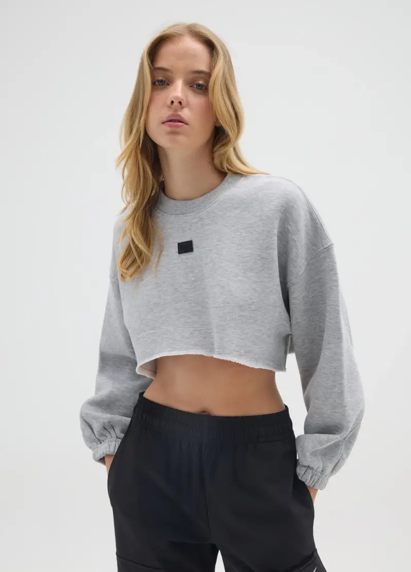 Felpa In Misto Cotone Grigia Regular Fit, Donna, Grigio