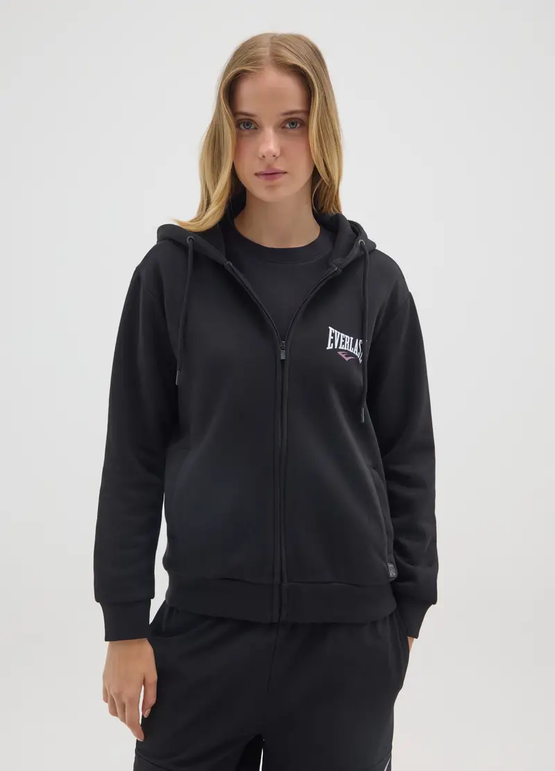 Felpa In Misto Cotone Nera Regular Fit, Donna, Nero miniatura 2