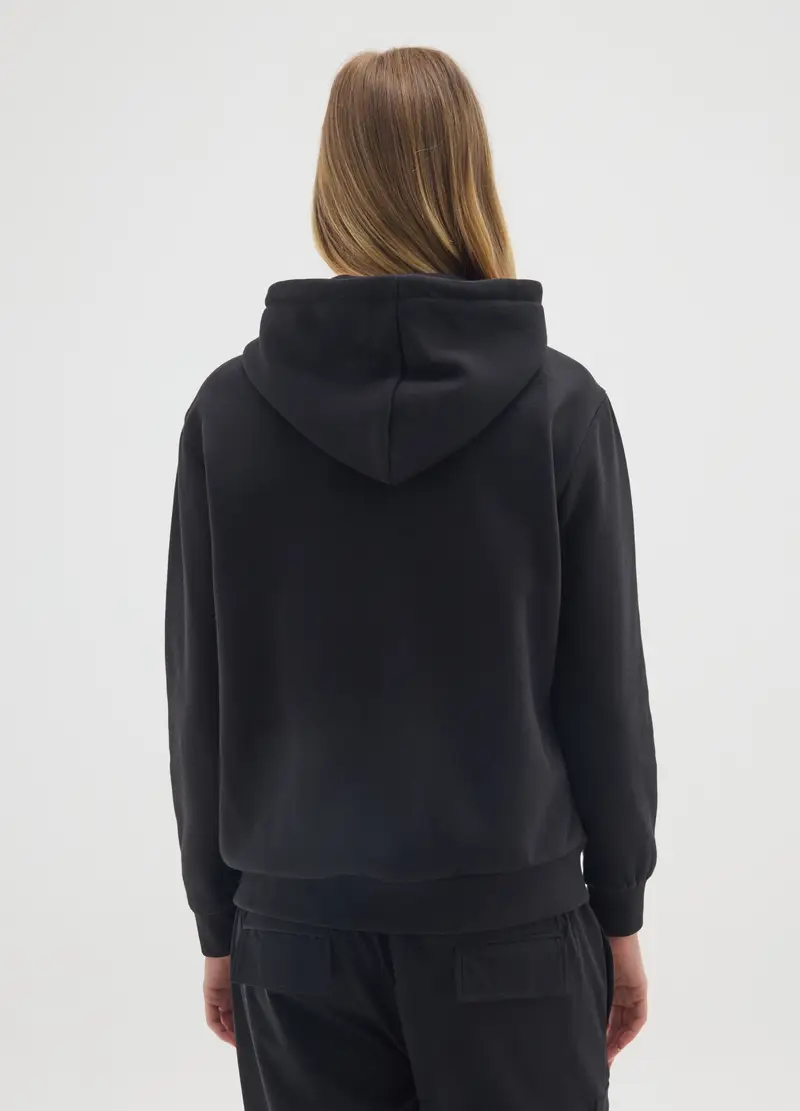 Felpa In Misto Cotone Nera Regular Fit, Donna, Nero miniatura 3