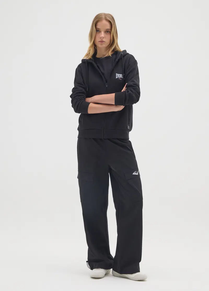 Felpa In Misto Cotone Nera Regular Fit, Donna, Nero