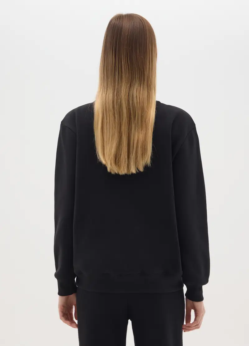 Felpa In Misto Cotone Nero Regular Fit Con Stampa, Donna, Nero miniatura 3