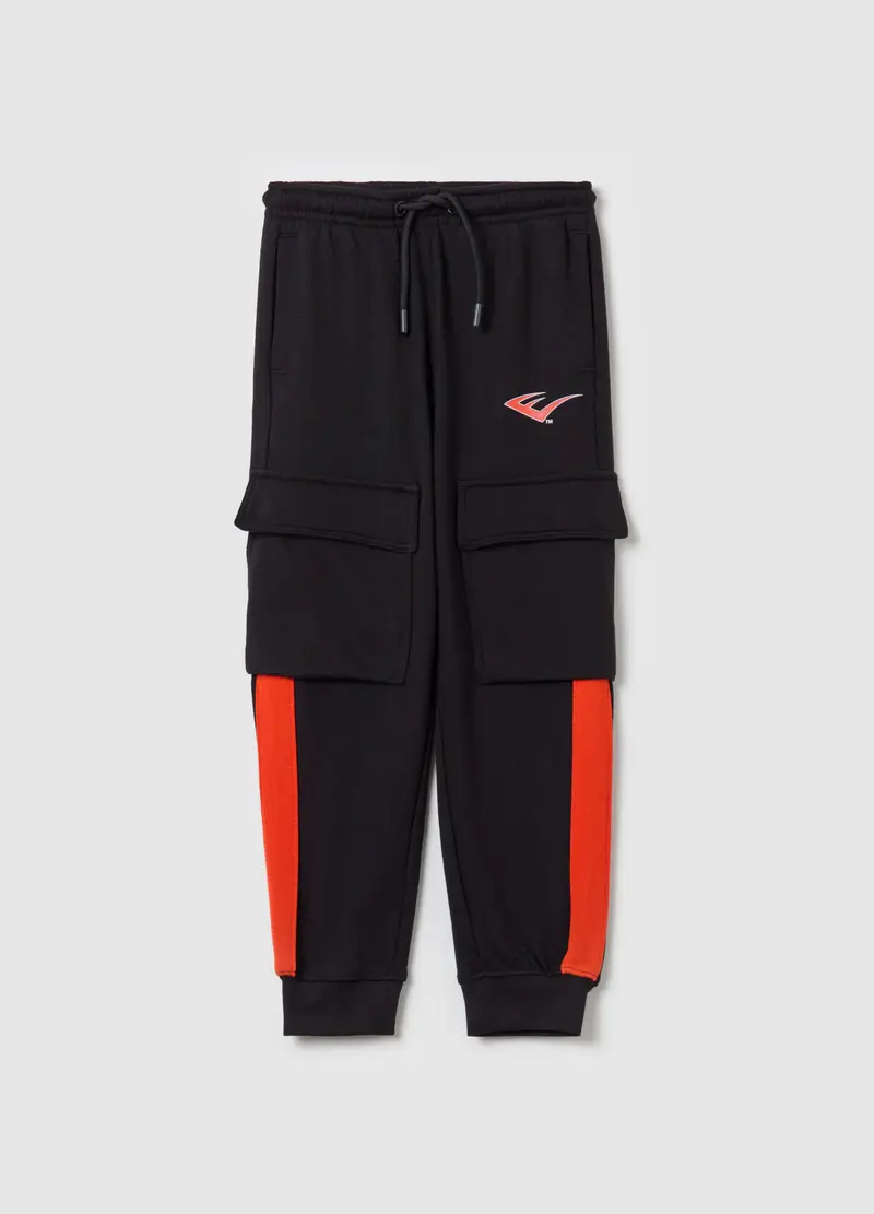 Joggers Cargo Con Coulisse E Stampa Logo, Bambino, Nero