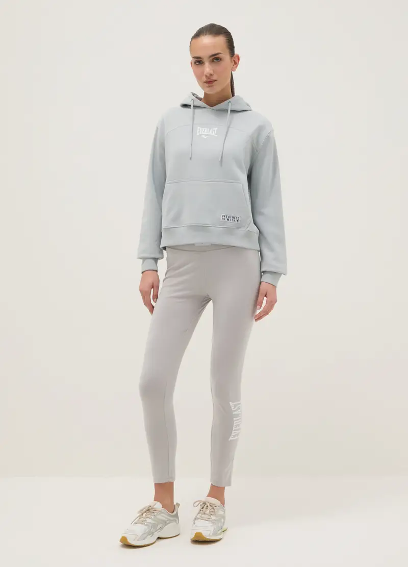 Leggings In Cotone Elasticizzato Grigi Regular Fit Con Logo Everlast, Donna, Grigio