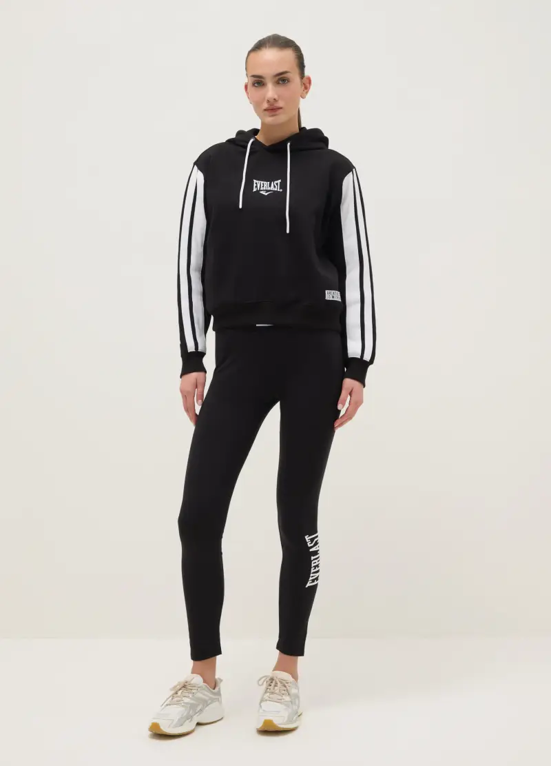 Leggings In Cotone Elasticizzato Nero Regular Fit Con Logo Everlast, Donna, Nero