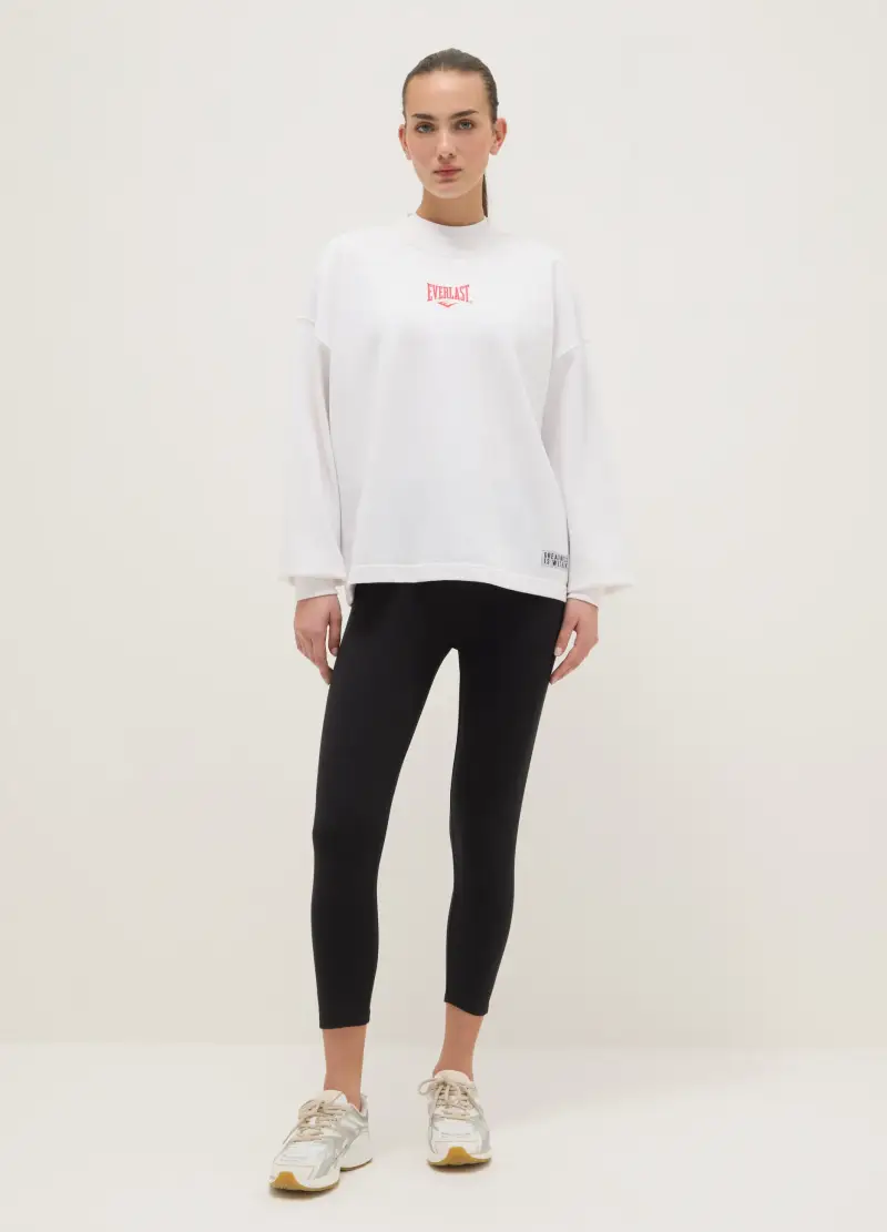 Leggings In Cotone Elasticizzato Nero Regular Fit Con Logo Everlast, Donna, Nero
