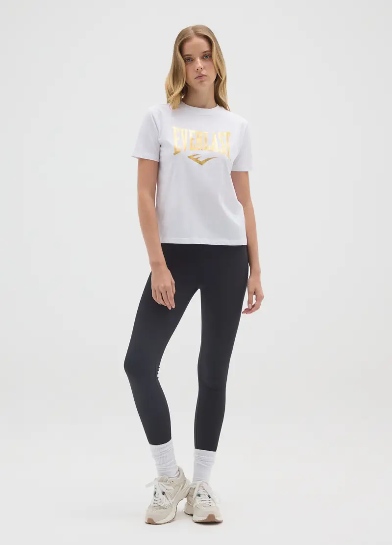 Leggings In Cotone Elasticizzato Nero Regular Fit Everlast, Donna, Nero