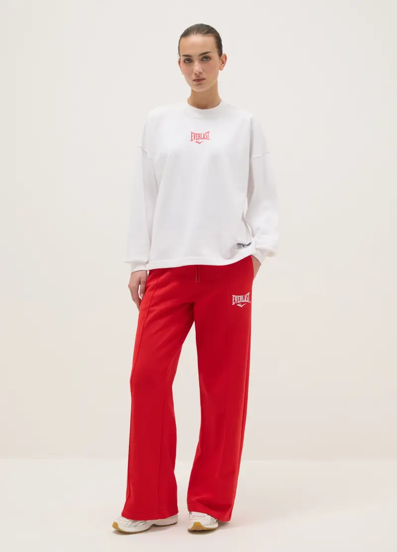 Maglia A Maniche Lunghe In Misto Cotone Bianca Regular Fit Con Logo, Donna, Bianco miniatura 2