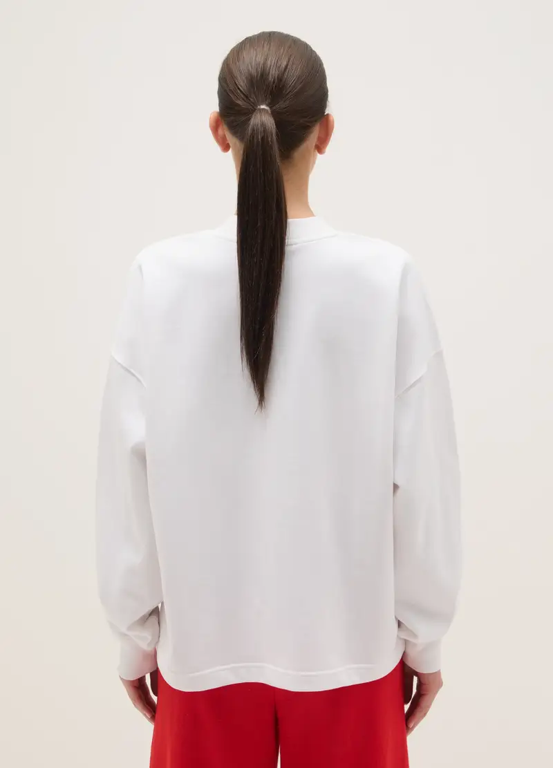 Maglia A Maniche Lunghe In Misto Cotone Bianca Regular Fit Con Logo, Donna, Bianco miniatura 3