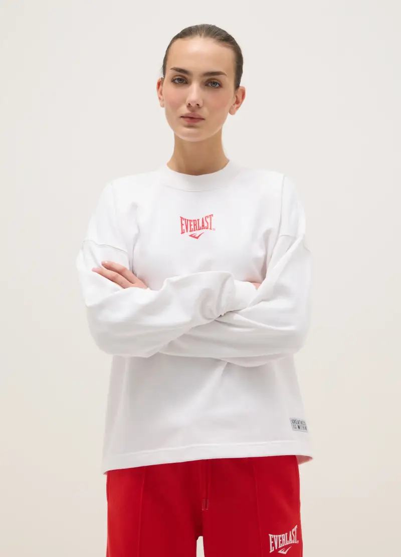 Maglia A Maniche Lunghe In Misto Cotone Bianca Regular Fit Con Logo, Donna, Bianco