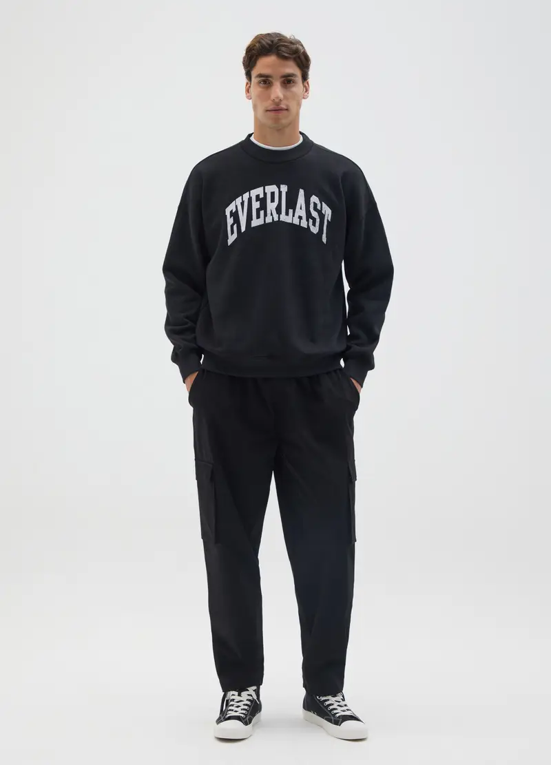 Maglia In Misto Cotone Nera Con Logo Everlast, Uomo, Nero miniatura 2