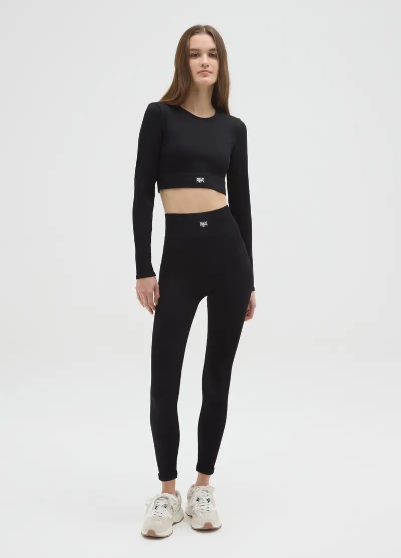 , Maglia Nera A Maniche Lunghe Elasticizzata, Donna, Nero miniatura 2