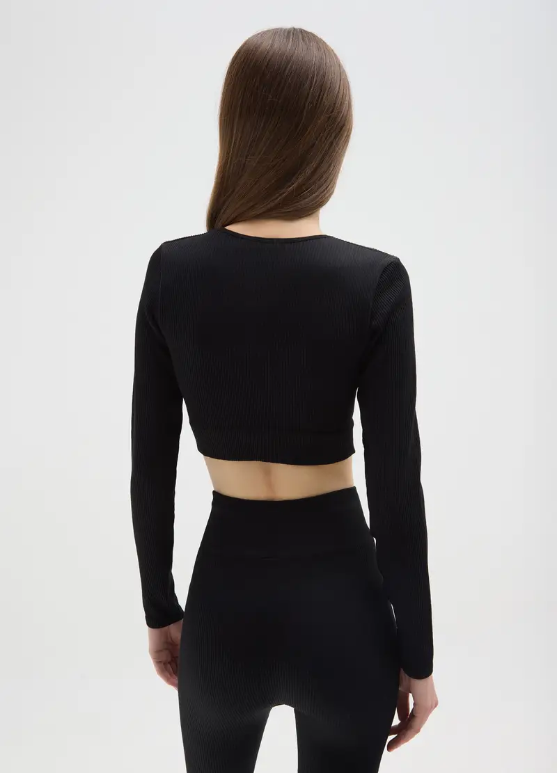 , Maglia Nera A Maniche Lunghe Elasticizzata, Donna, Nero miniatura 3