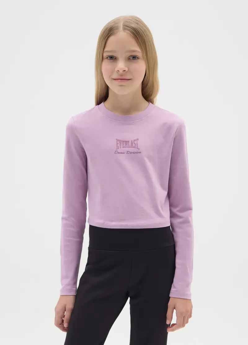 Maglietta Da Ragazza In Cotone Elasticizzato Rosa Regular Fit Con Logo Everlast, Bambina, Rosa
