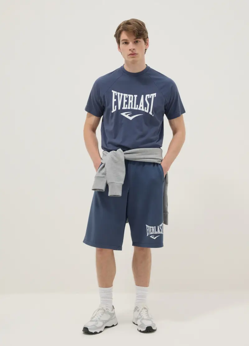 Pantaloncini In Misto Cotone Blu Regular Fit Con Logo Everlast, Uomo, Blu