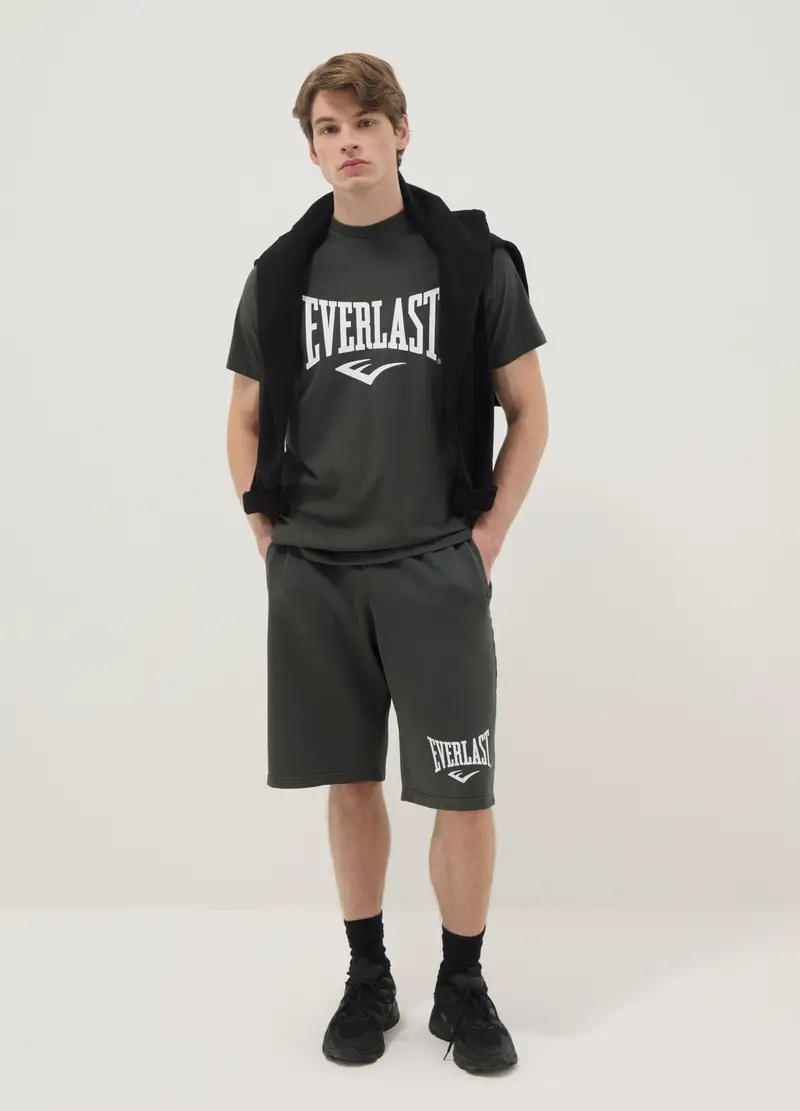 Pantaloncini In Misto Cotone Neri Regular Fit Con Logo Everlast, Uomo, Nero