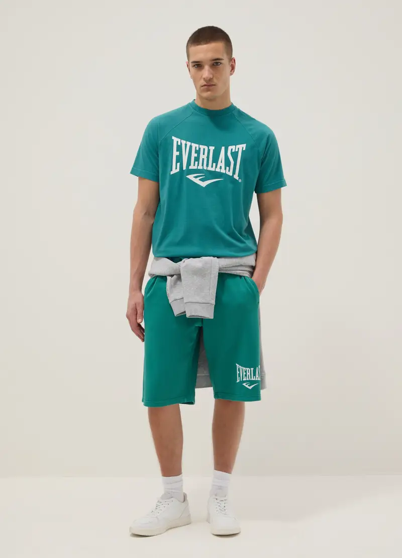 Pantaloncini In Misto Cotone Verdi Regular Fit Con Logo Everlast, Uomo, Verde