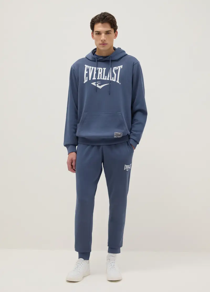 Pantaloni Jogger In Misto Cotone Blu Regular Fit Con Logo Everlast, Uomo, Blu