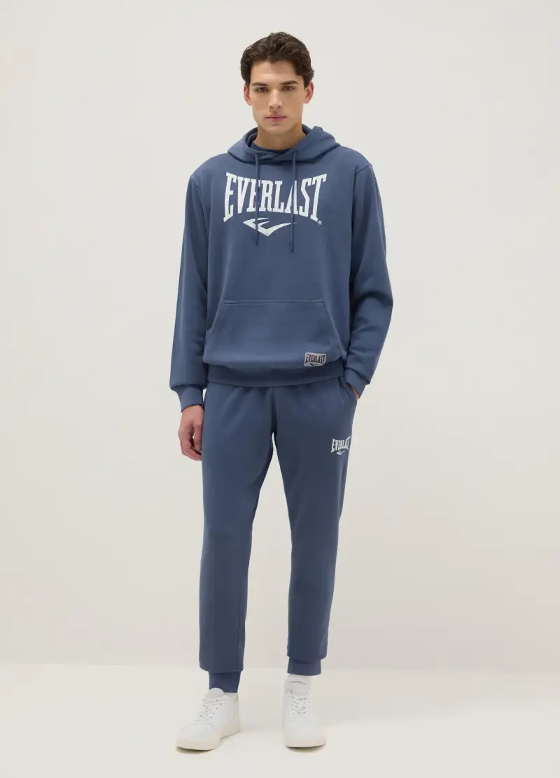 Pantaloni Jogger In Misto Cotone Blu Regular Fit Con Logo Everlast, Uomo, Blu