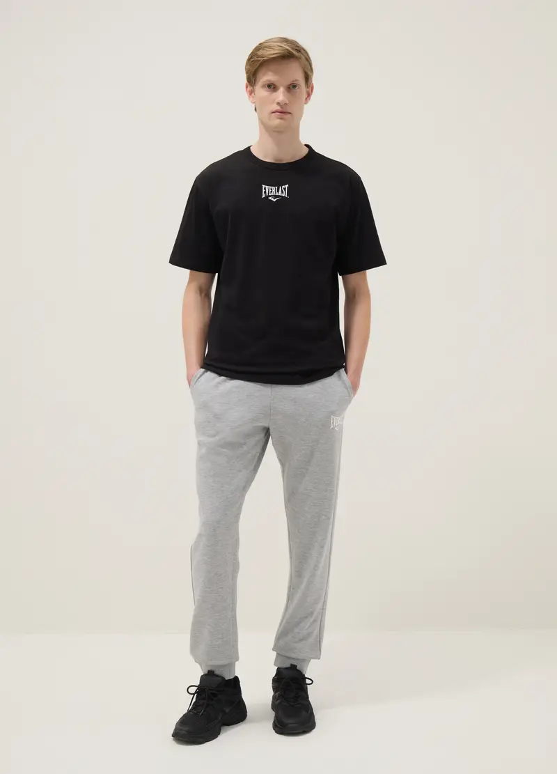 Pantaloni Jogger In Misto Cotone Grigi Regular Fit Con Logo Everlast, Uomo, Grigio