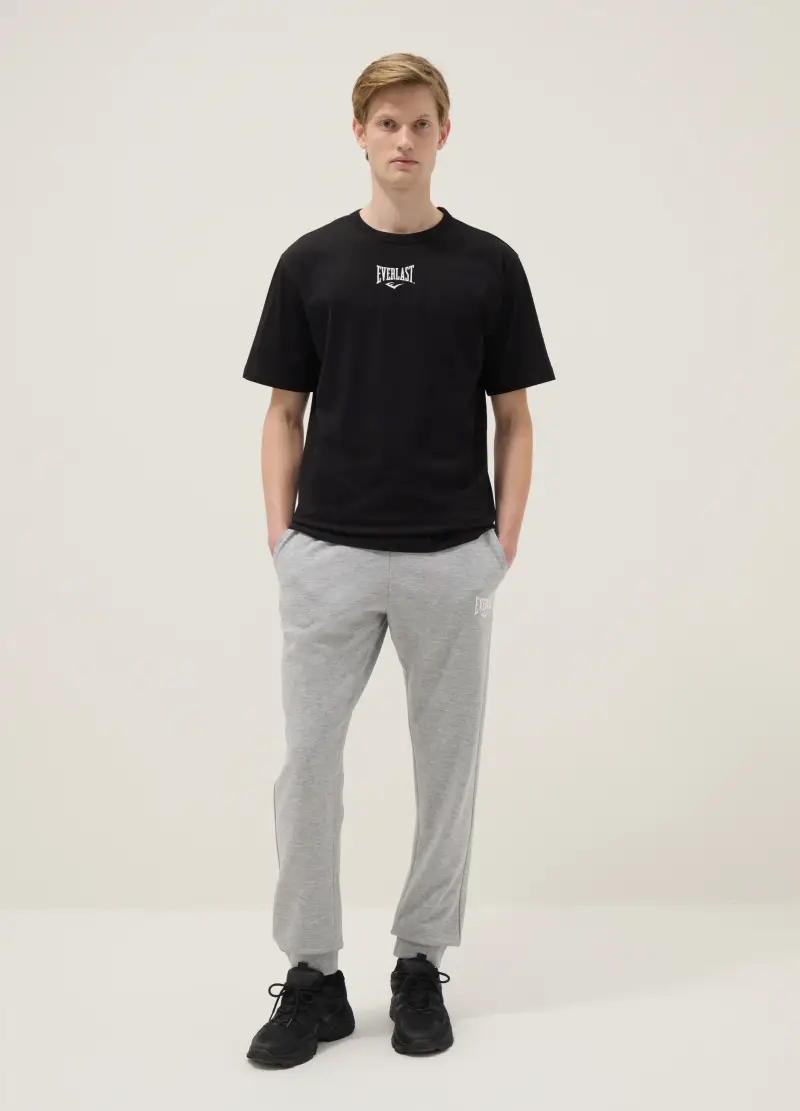 Pantaloni Jogger In Misto Cotone Grigi Regular Fit Con Logo Everlast, Uomo, Grigio
