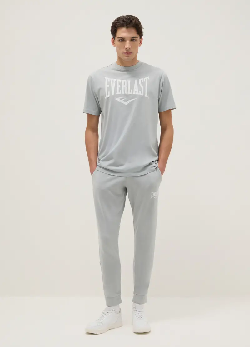 Pantaloni Jogger In Misto Cotone Grigi Regular Fit Con Logo Everlast, Uomo, Grigio