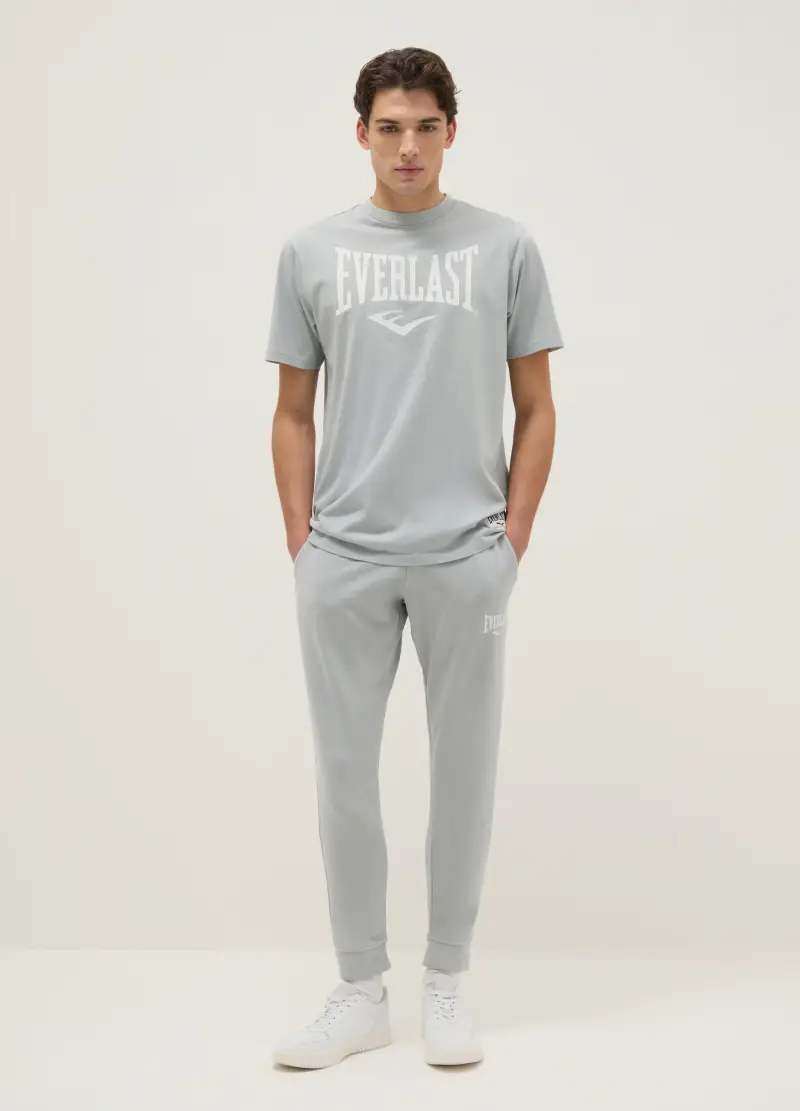 Pantaloni Jogger In Misto Cotone Grigi Regular Fit Con Logo Everlast, Uomo, Grigio