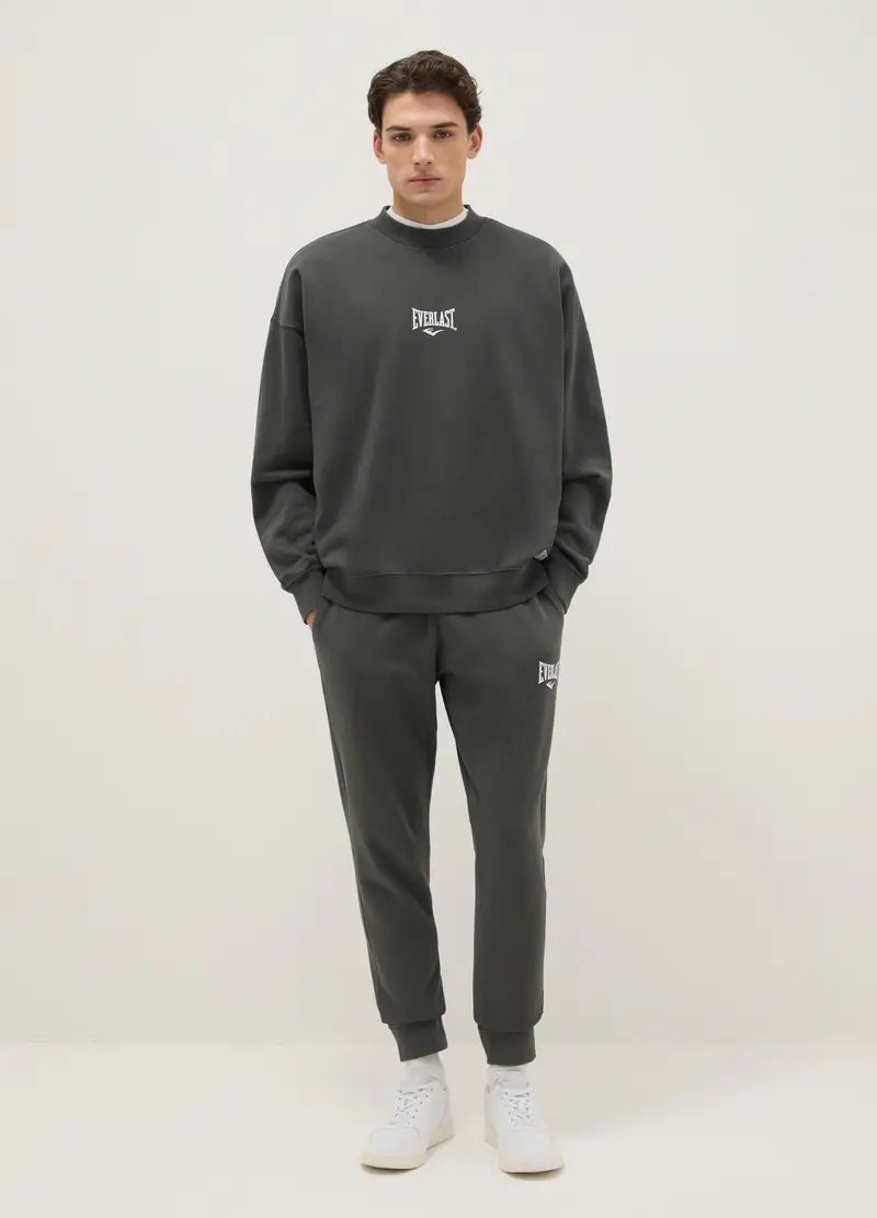 Pantaloni Jogger In Misto Cotone Grigio Regular Fit Con Logo Everlast, Uomo, Grigio