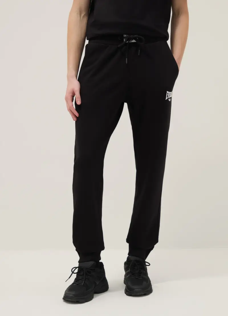 Pantaloni Jogger In Misto Cotone Neri Regular Fit Con Logo Everlast, Uomo, Nero miniatura 2