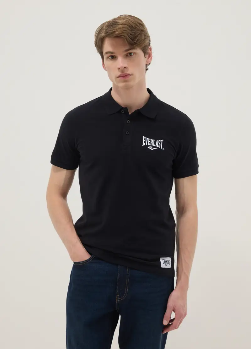 Polo A Maniche Corte In Puro Cotone Nera, Uomo, Nero