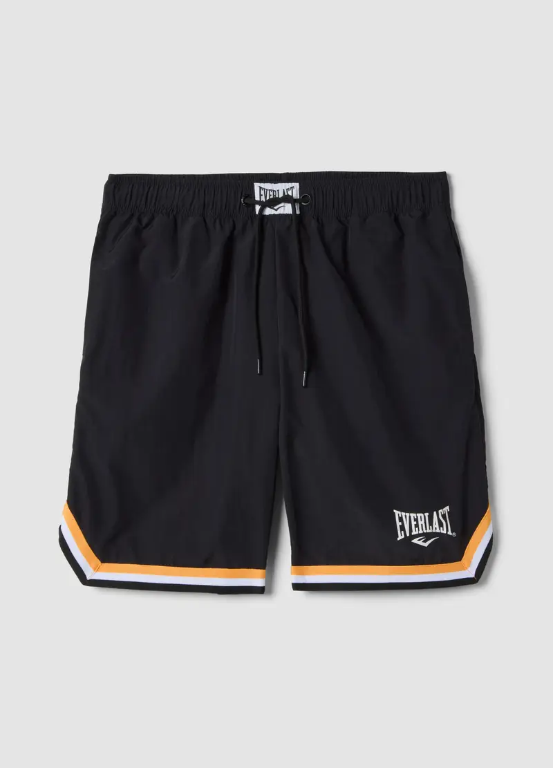 Shorts Sportivi Neri Regular Fit Con Dettagli Bianchi E Arancioni, Uomo, Nero