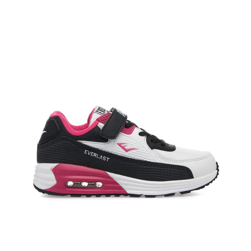 Sneakers bimba da ginnastica bianca e nera con velcro e suola ad aria EV 810