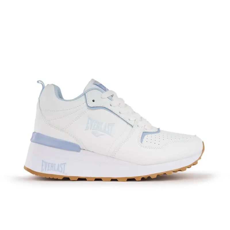 Sneakers donna bianche e azzurre da palestra modello EV129 con zeppa