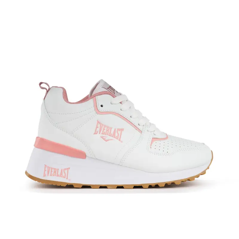 Sneakers donna bianche e rosa da palestra modello EV129 con zeppa