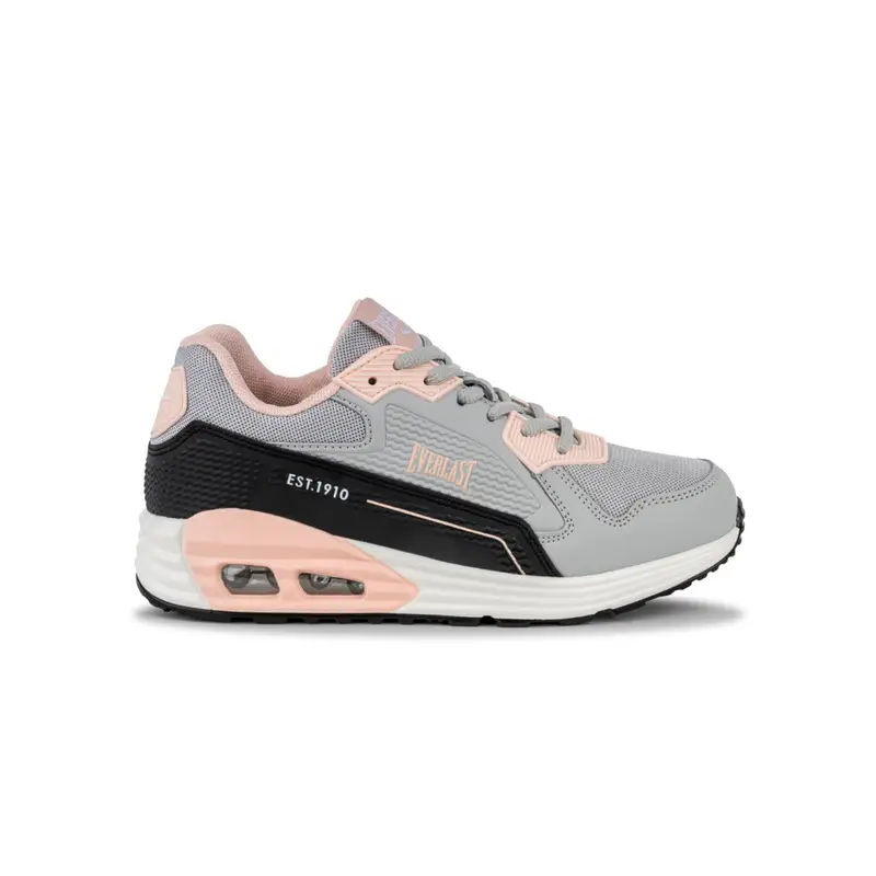 Sneakers donna grigie e rosa da palestra con suola chunky