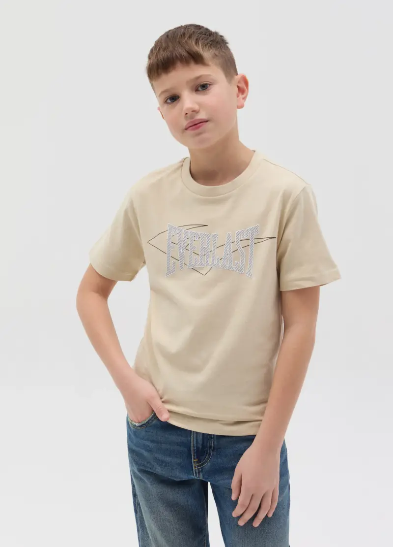 T-shirt In Cotone Con Stampa Logo, Bambino, Beige