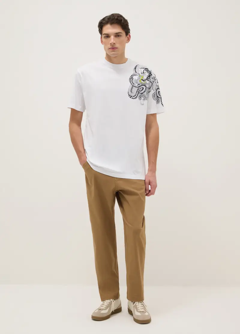 T-shirt In Puro Cotone Bianco Regular Fit Con Grafica, Uomo, Bianco miniatura 2