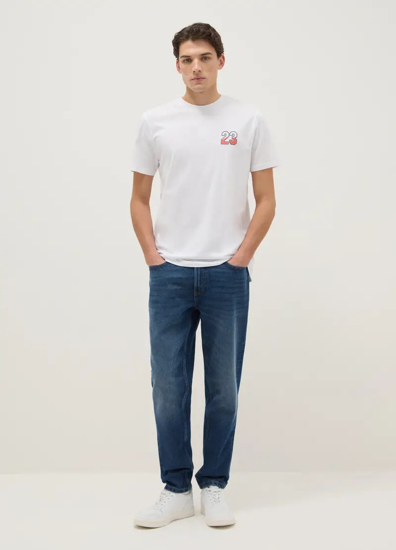 T-shirt In Puro Cotone Bianco Regular Fit Con Grafica, Uomo, Bianco miniatura 2