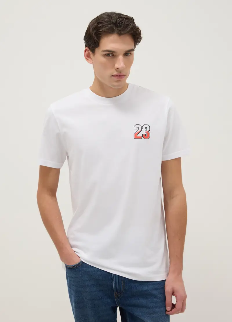 T-shirt In Puro Cotone Bianco Regular Fit Con Grafica, Uomo, Bianco