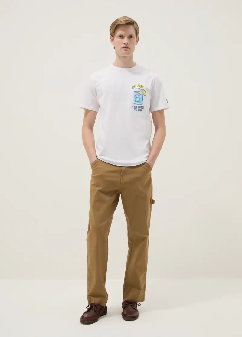 T-shirt In Puro Cotone Bianco Regular Fit Con Stampe Gin Tonic, Uomo, Bianco