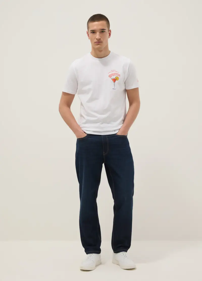 T-shirt In Puro Cotone Bianco Regular Fit Con Stampe Spritz, Uomo, Bianco miniatura 2