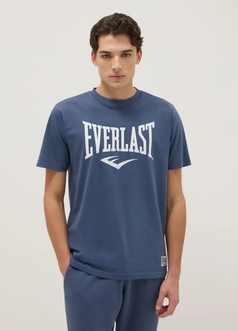 T-shirt In Puro Cotone Blu Regular Fit Con Logo Everlast, Uomo, Blu