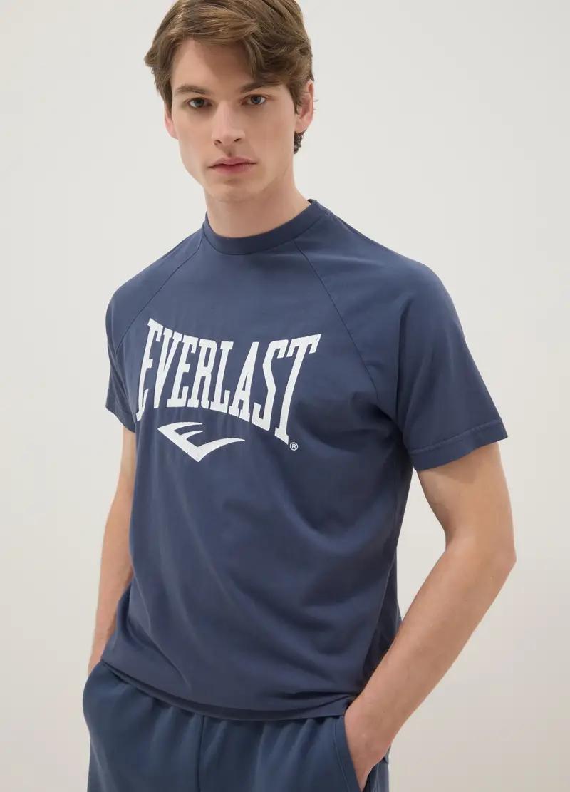 T-shirt In Puro Cotone Blu Regular Fit Con Logo Everlast, Uomo, Blu